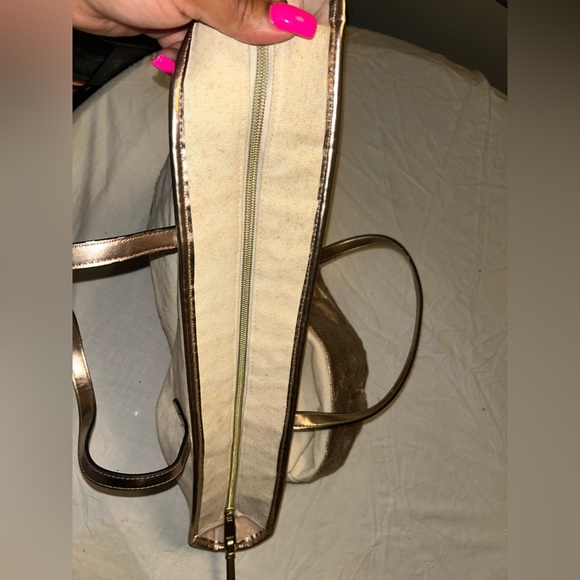 Victoria's Secret Gold and Cream Tote with Elegant Design - Picture 7 of 10